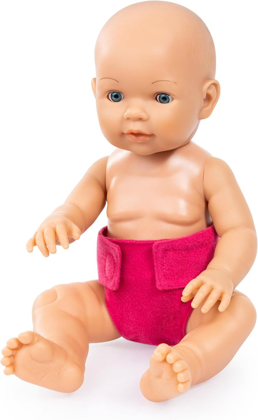 Babypuppe mit  4 Stoffwindeln in Rosa, Weiß, Grau und Rot