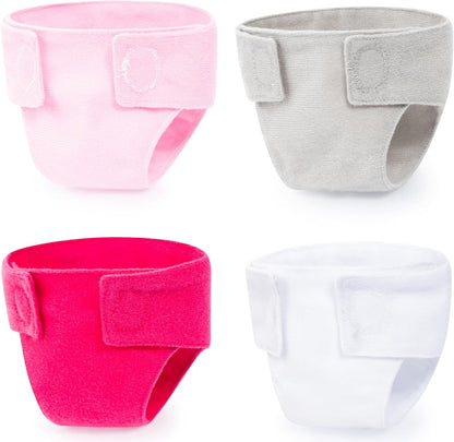Babypuppe mit  4 Stoffwindeln in Rosa, Weiß, Grau und Rot